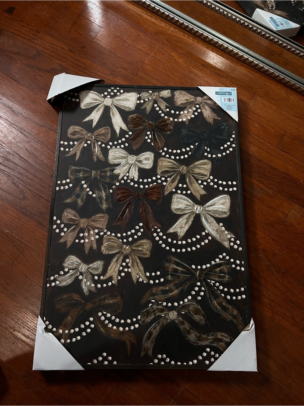 The Spring Shop Black Canvas Wall Art with Cream and Brown Bows